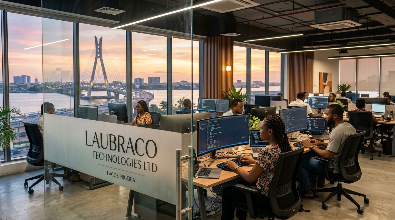 Laubraco engineers reviewing code together
